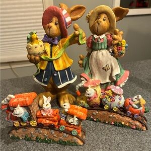 Easter Bunny Figurine Set with Train - Multicolor